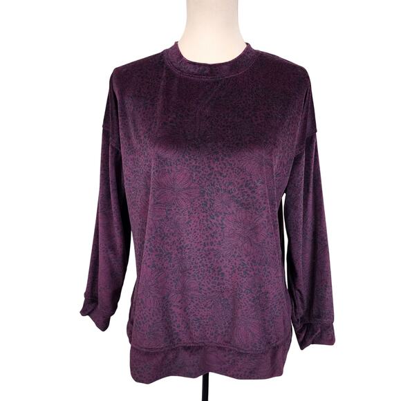 Joyspun Small Burgundy Leopard Cheetah Print Long Sleeve Top - Picture 1 of 5